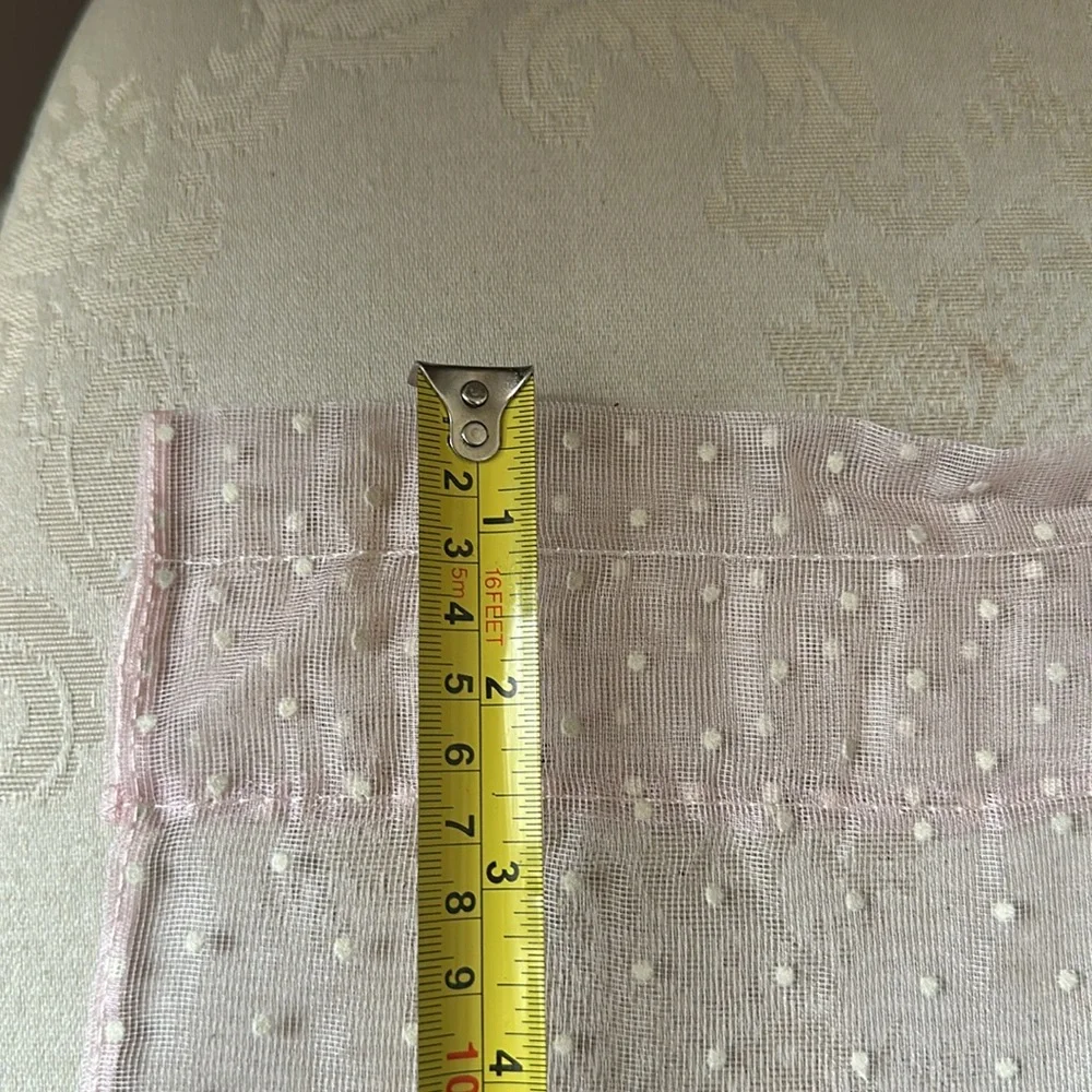 Vintage sheer pink w/white polka dots valence curtain set, circa 1960s